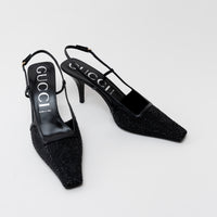 Gucci Black Double G Crystal Cloth Sandals Size 42