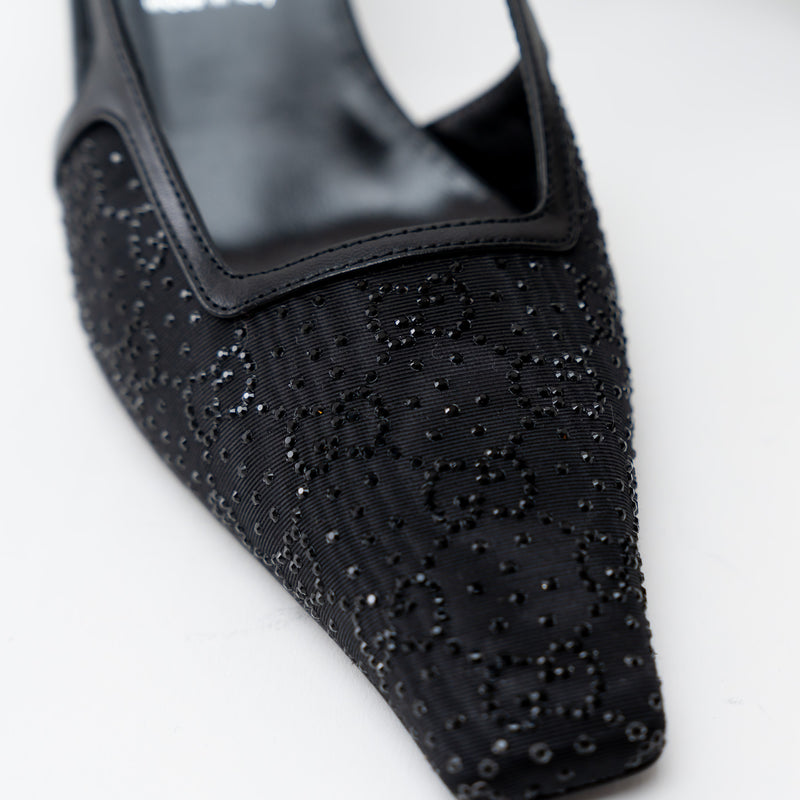 Gucci Black Double G Crystal Cloth Sandals Size 42