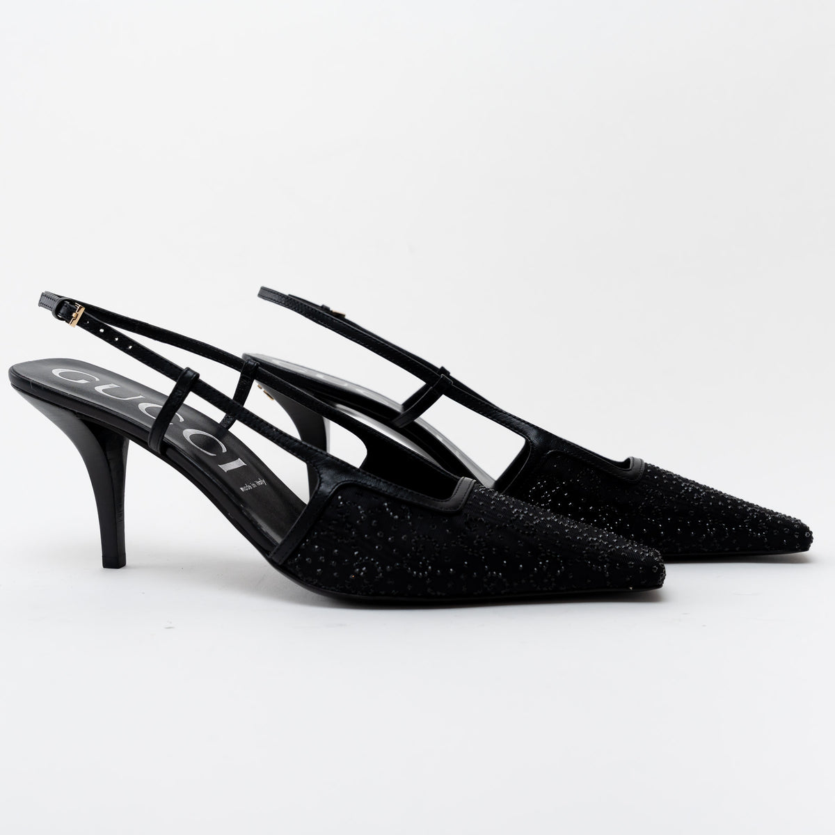 Gucci Black Double G Crystal Cloth Sandals Size 42