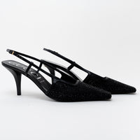 Gucci Black Double G Crystal Cloth Sandals Size 42