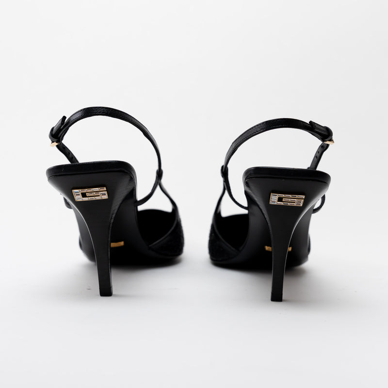 Gucci Black Double G Crystal Cloth Sandals Size 42