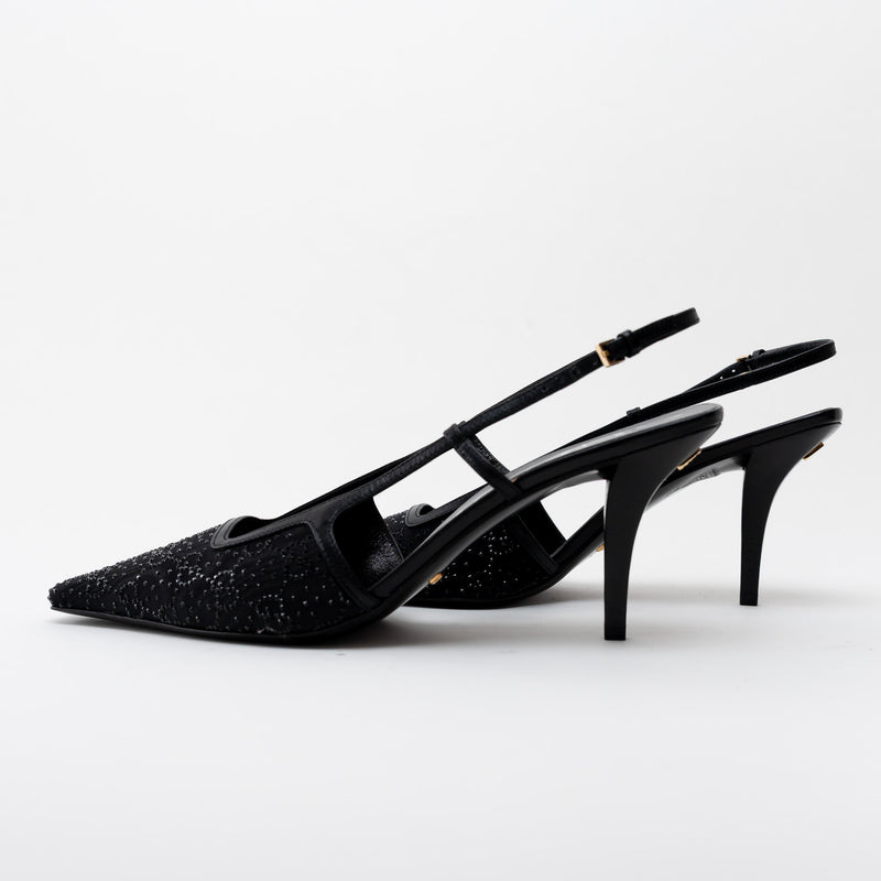 Gucci Black Double G Crystal Cloth Sandals Size 42