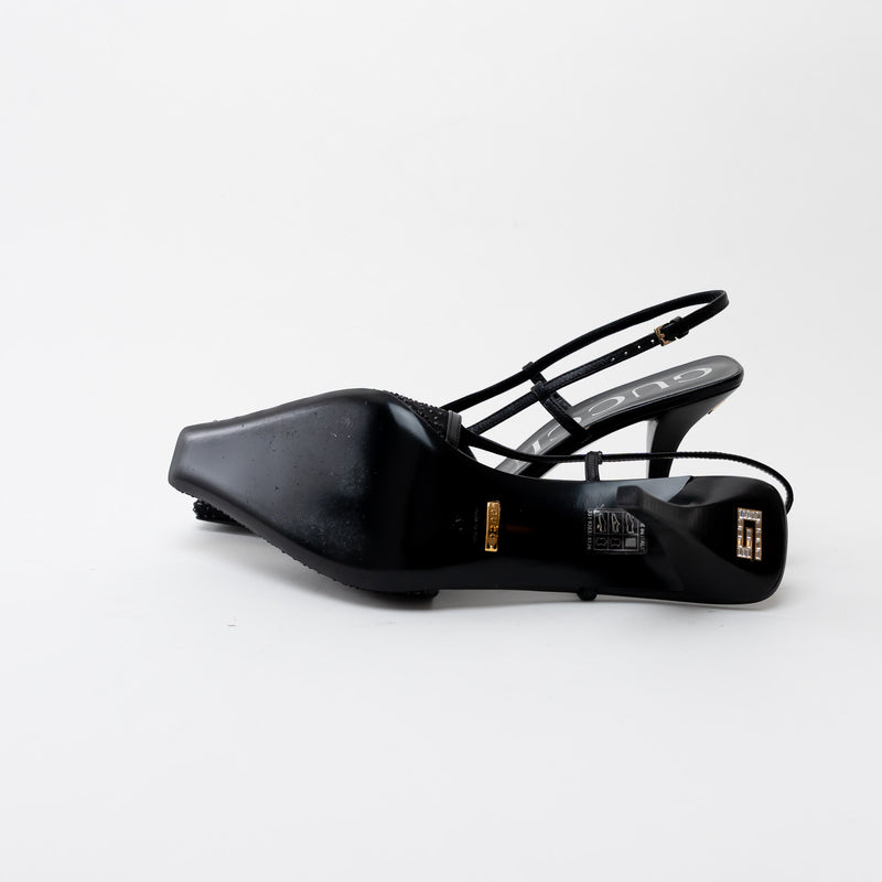 Gucci Black Double G Crystal Cloth Sandals Size 42