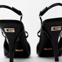 Gucci Black Double G Crystal Cloth Sandals Size 42
