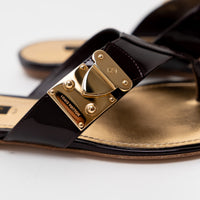 Louis Vuitton Black Patent Leather Thong Sandals Size 38