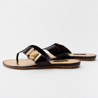 Louis Vuitton Black Patent Leather Thong Sandals Size 38