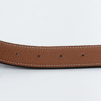 Hermes Black and Gold Leather Reversible Belt with Palladium H Belt Buckle Size 80