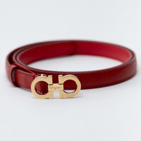 Ferragamo Lipstick Red Leather Gancini Belt with Gold Buckle Size 80