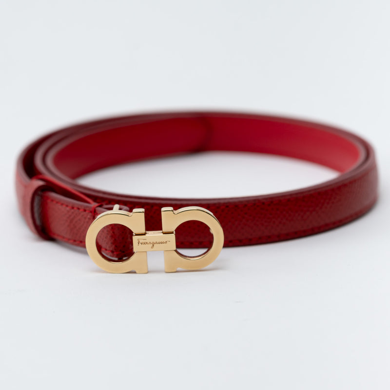 Ferragamo Lipstick Red Leather Gancini Belt with Gold Buckle Size 80