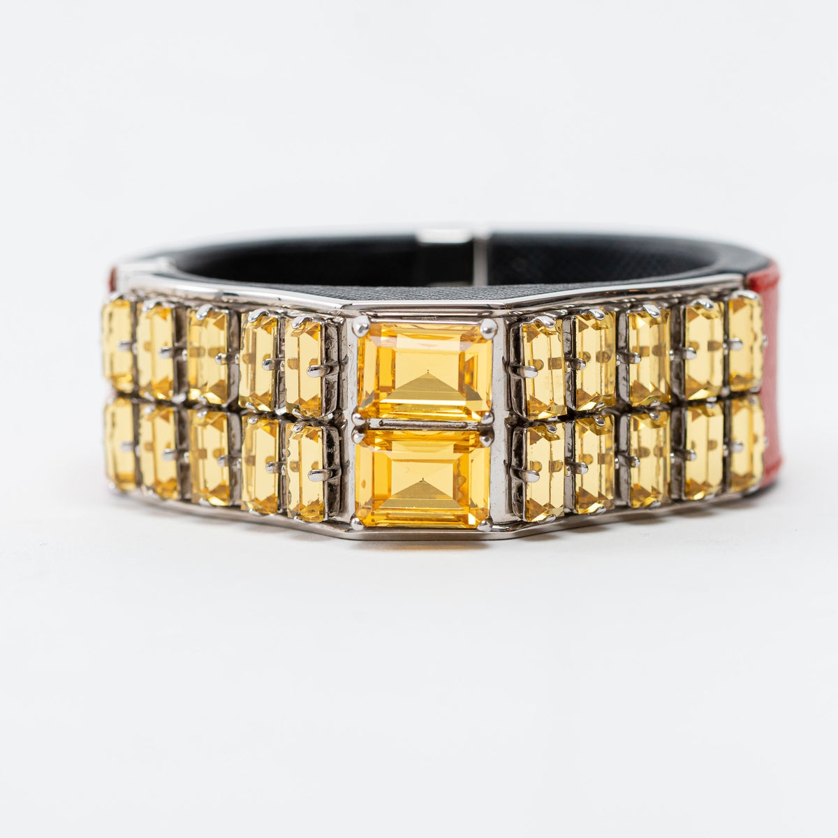 Prada Red and Black Saffiano Leather with Jewel Embellishment Band