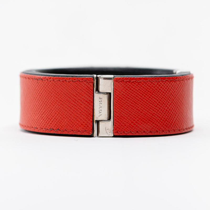 Prada Red and Black Saffiano Leather with Jewel Embellishment Band