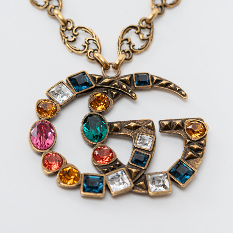 Gucci Gold Double GG Pendant with Crystal Embellishments and Chain Belt