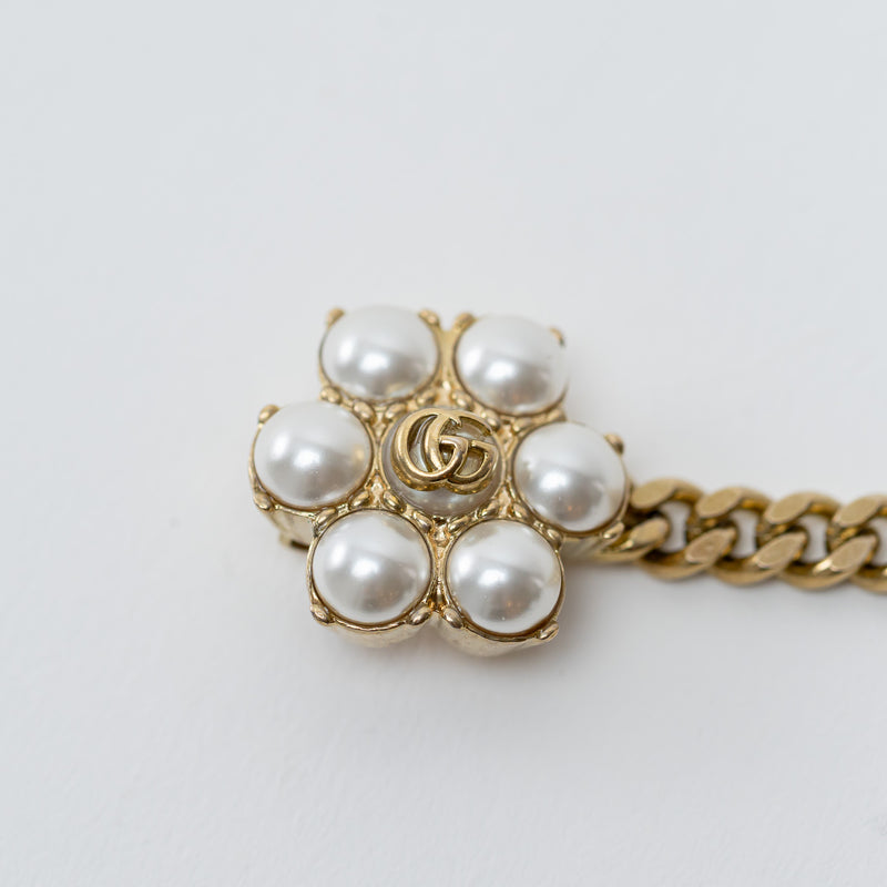Gucci Pearl Flower with Interlocking Gold GG Chain Bracelet