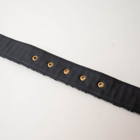 Dior Gold Buckle Black Leather Patterned Canvas Belt Size 70/27"
