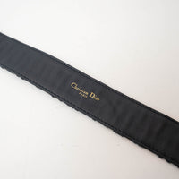 Dior Gold Buckle Black Leather Patterned Canvas Belt Size 70/27"