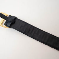 Dior Gold Buckle Black Leather Patterned Canvas Belt Size 70/27"