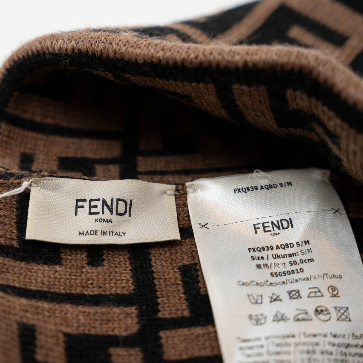 Fendi Brown Monogram Winter Knit Hat Size S/M (50cm)