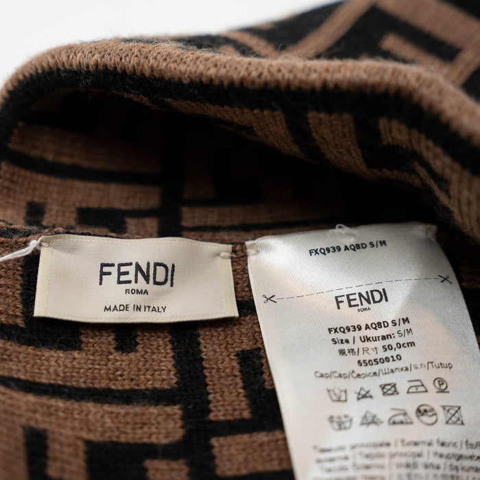 Fendi Brown Monogram Winter Knit Hat Size S/M (50cm)