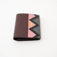 Prada Burgundy Saffiano Leather with Pink/Black/Grey Zig Zag Bifold Wallet