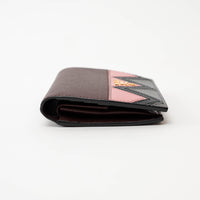 Prada Burgundy Saffiano Leather with Pink/Black/Grey Zig Zag Bifold Wallet