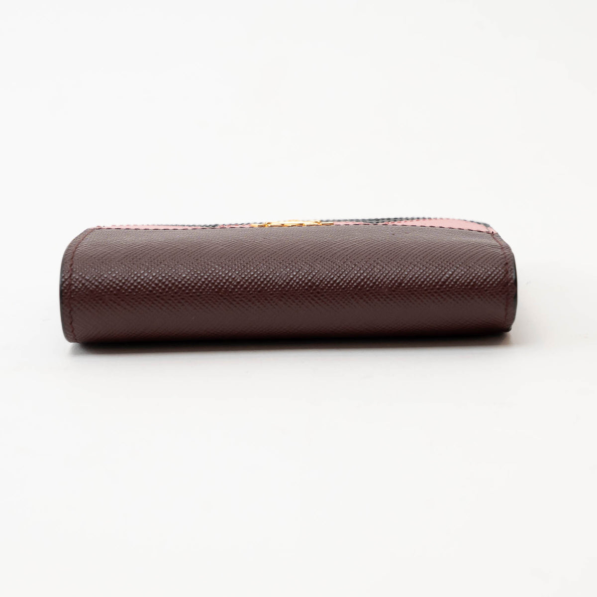 Prada Burgundy Saffiano Leather with Pink/Black/Grey Zig Zag Bifold Wallet