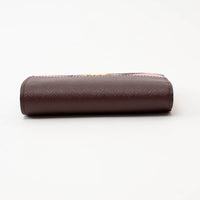 Prada Burgundy Saffiano Leather with Pink/Black/Grey Zig Zag Bifold Wallet