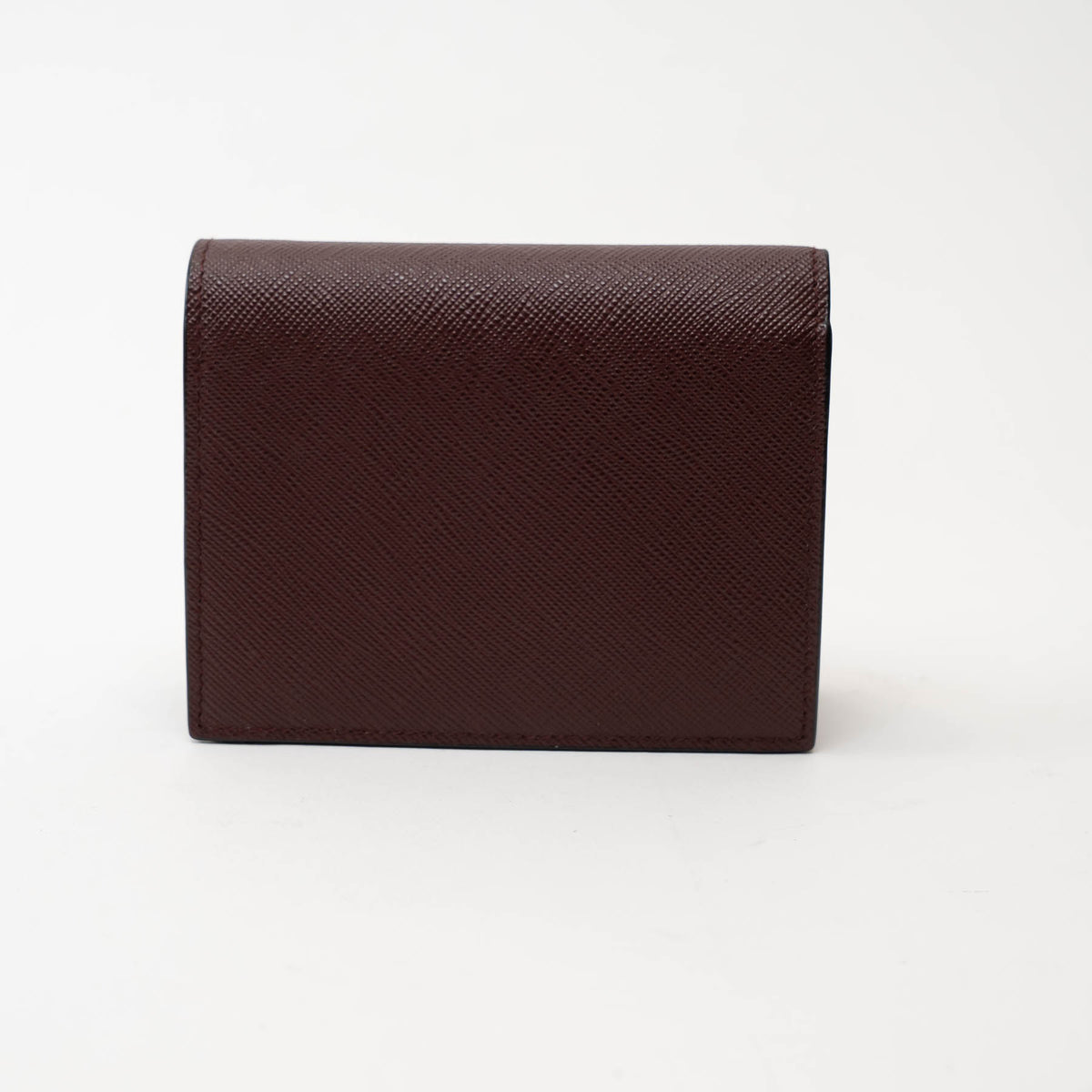 Prada Burgundy Saffiano Leather with Pink/Black/Grey Zig Zag Bifold Wallet