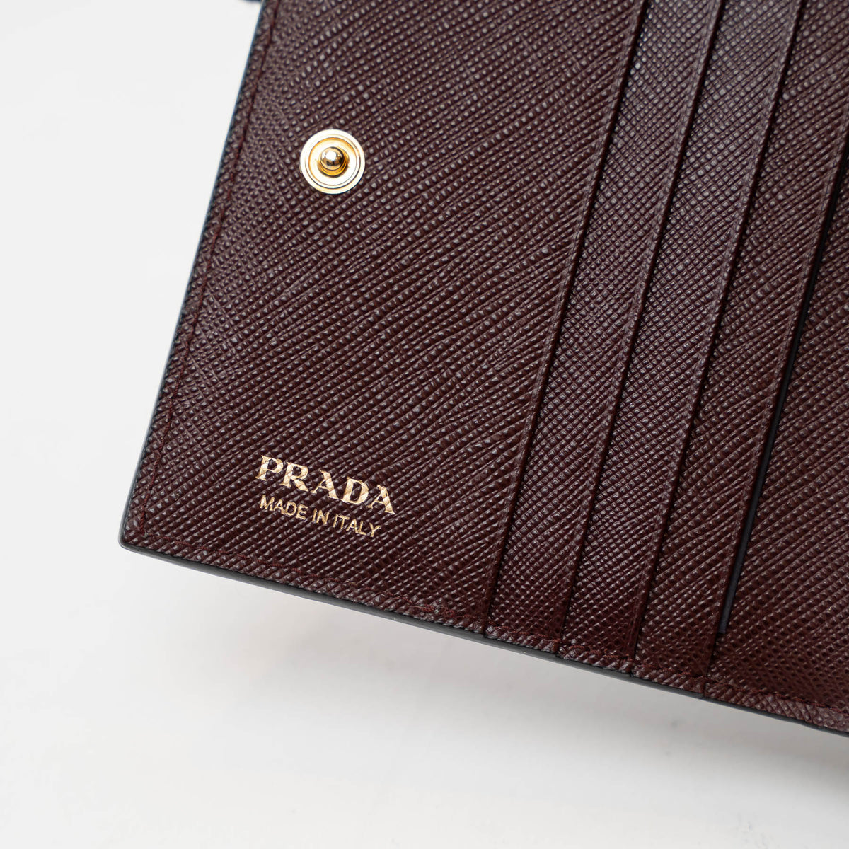 Prada Burgundy Saffiano Leather with Pink/Black/Grey Zig Zag Bifold Wallet