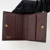 Prada Burgundy Saffiano Leather with Pink/Black/Grey Zig Zag Bifold Wallet