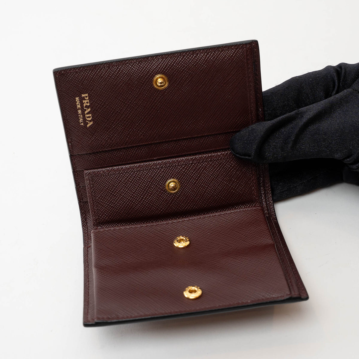 Prada Burgundy Saffiano Leather with Pink/Black/Grey Zig Zag Bifold Wallet