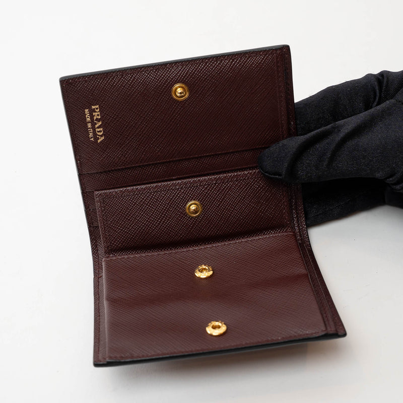 Prada Burgundy Saffiano Leather with Pink/Black/Grey Zig Zag Bifold Wallet