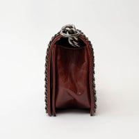 Pre-Loved Chanel™ Burgundy Quilted Grained Leather with Interlaced Chain and Leather Trim Flap Bag