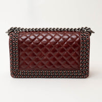 Pre-Loved Chanel™ Burgundy Quilted Grained Leather with Interlaced Chain and Leather Trim Flap Bag