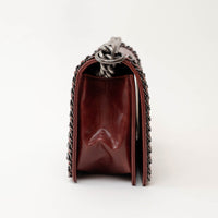 Pre-Loved Chanel™ Burgundy Quilted Grained Leather with Interlaced Chain and Leather Trim Flap Bag