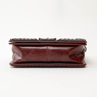 Pre-Loved Chanel™ Burgundy Quilted Grained Leather with Interlaced Chain and Leather Trim Flap Bag
