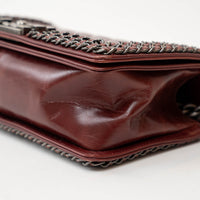Pre-Loved Chanel™ Burgundy Quilted Grained Leather with Interlaced Chain and Leather Trim Flap Bag