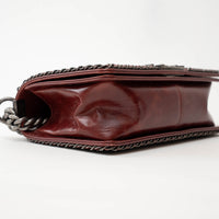 Pre-Loved Chanel™ Burgundy Quilted Grained Leather with Interlaced Chain and Leather Trim Flap Bag