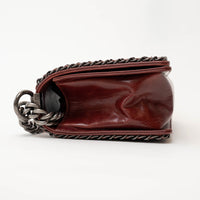 Pre-Loved Chanel™ Burgundy Quilted Grained Leather with Interlaced Chain and Leather Trim Flap Bag