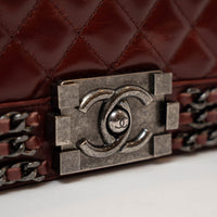 Pre-Loved Chanel™ Burgundy Quilted Grained Leather with Interlaced Chain and Leather Trim Flap Bag