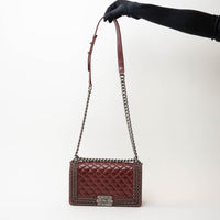 Pre-Loved Chanel™ Burgundy Quilted Grained Leather with Interlaced Chain and Leather Trim Flap Bag