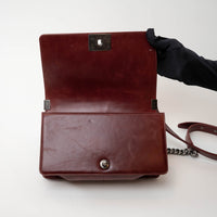 Pre-Loved Chanel™ Burgundy Quilted Grained Leather with Interlaced Chain and Leather Trim Flap Bag