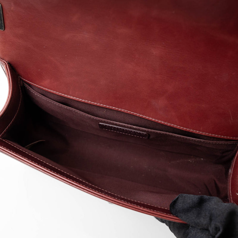 Pre-Loved Chanel™ Burgundy Quilted Grained Leather with Interlaced Chain and Leather Trim Flap Bag