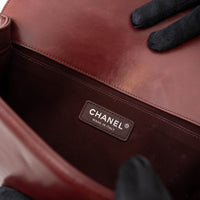 Pre-Loved Chanel™ Burgundy Quilted Grained Leather with Interlaced Chain and Leather Trim Flap Bag