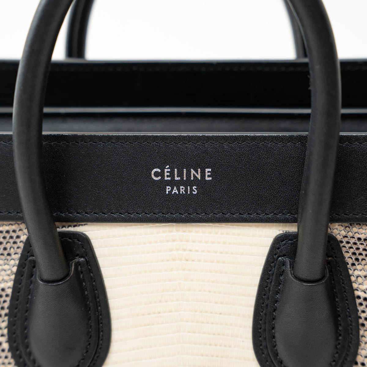 Celine Black Calfskin Leather Lizard Skin Nano Handbag