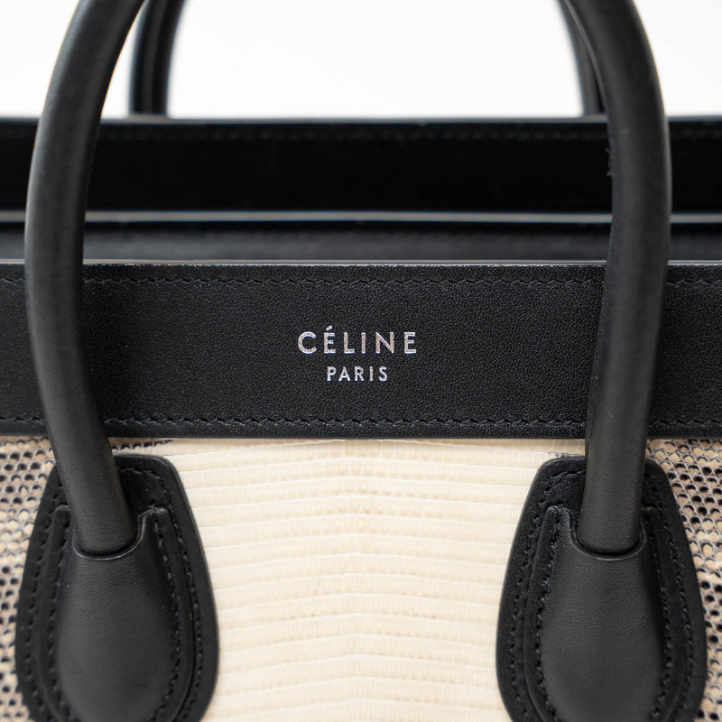Celine Black Calfskin Leather Lizard Skin Nano Handbag