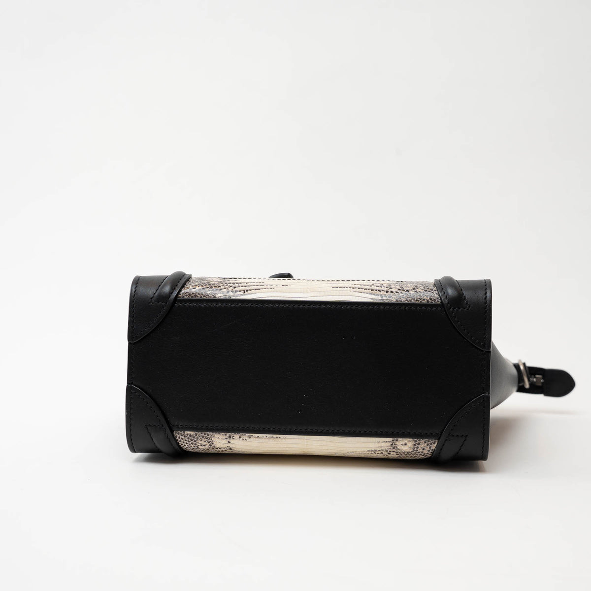 Celine Black Calfskin Leather Lizard Skin Nano Handbag
