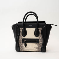 Celine Black Calfskin Leather Lizard Skin Nano Handbag