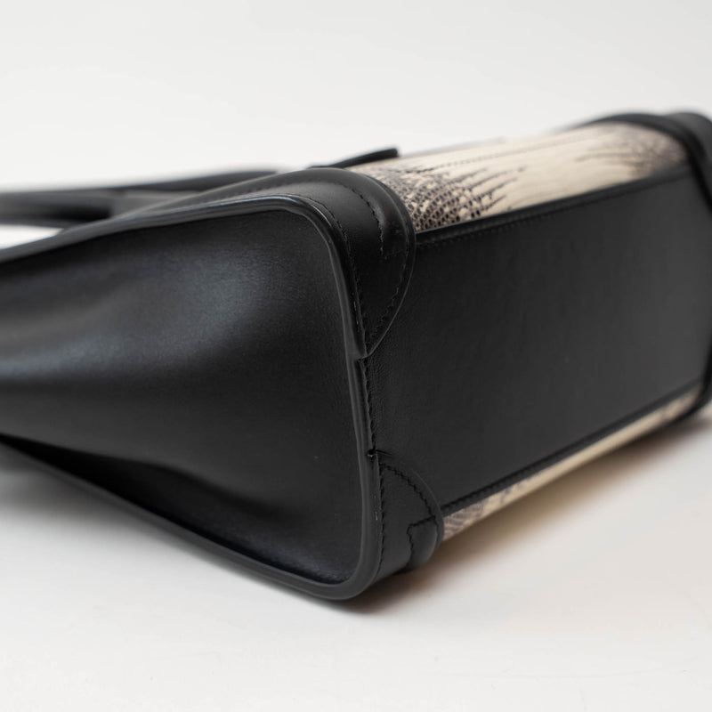 Celine Black Calfskin Leather Lizard Skin Nano Handbag