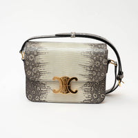 Celine White Gradient Lizard Skin Teen Triomphe Flap Bag