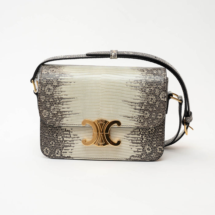 Celine White Gradient Lizard Skin Teen Triomphe Flap Bag